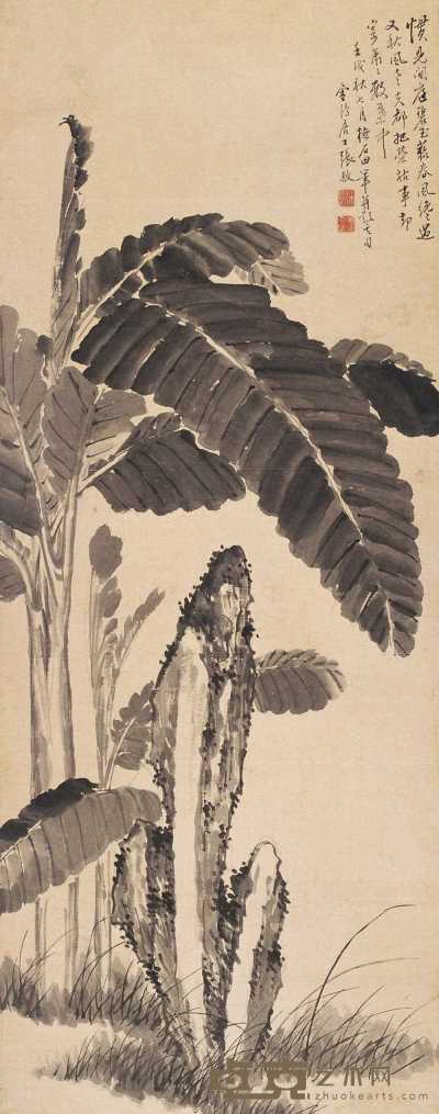 张敔 壬戌（1802）年作 蕉石图 立轴 138×55cm